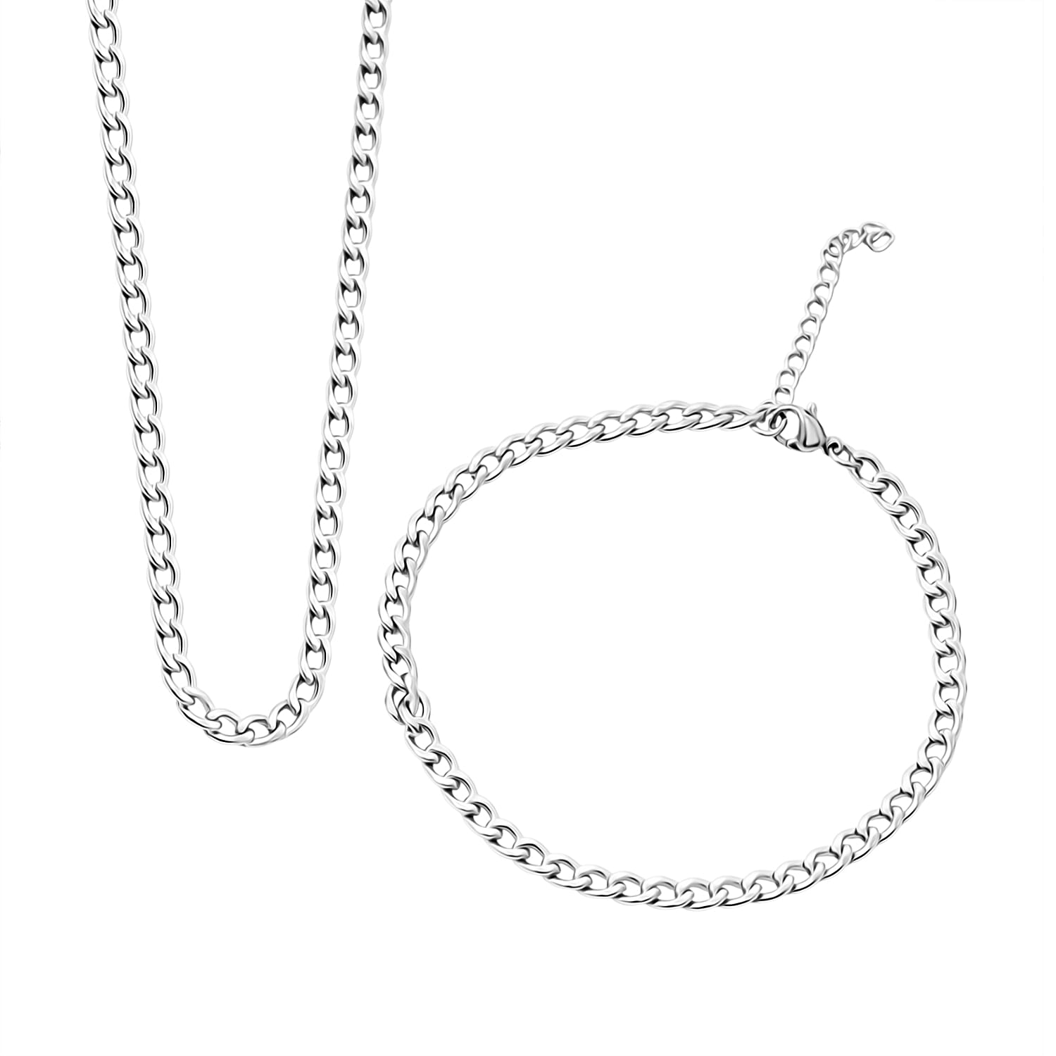 shop lc Cuban Chain Bracelet (8.50In) and Necklace (24 Inches) in Stainless Steel