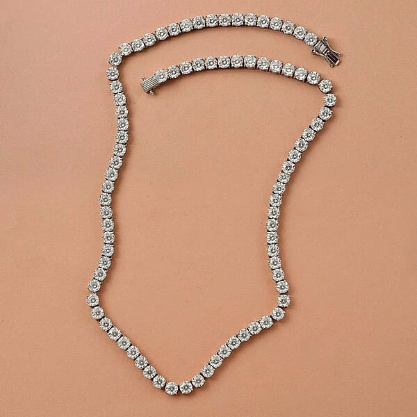 Shop Lc D'Joy 100 Facet Moissanite 35.85 Ctw Tennis Necklace In Platinum Over Sterling Silver 18 Inches