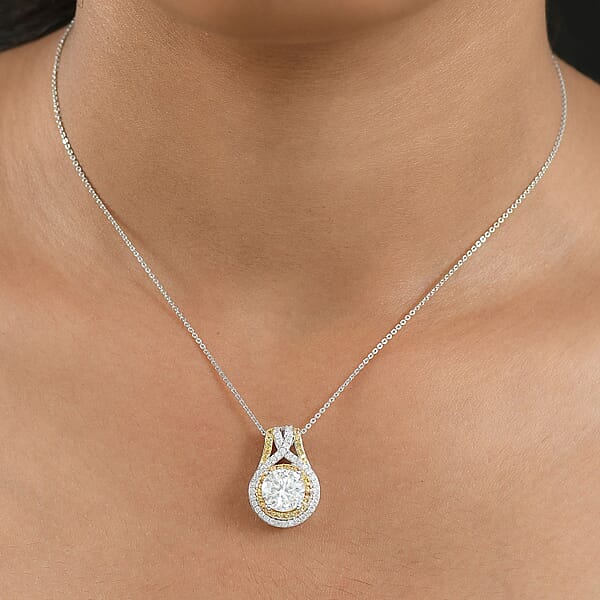 Shop Lc D'Joy 100 Facets Moissanite And Yellow Sapphire 3.45 Ctw Celestial Halo Pendant Necklace In Rhodium Over Sterling Silver 20 Inches