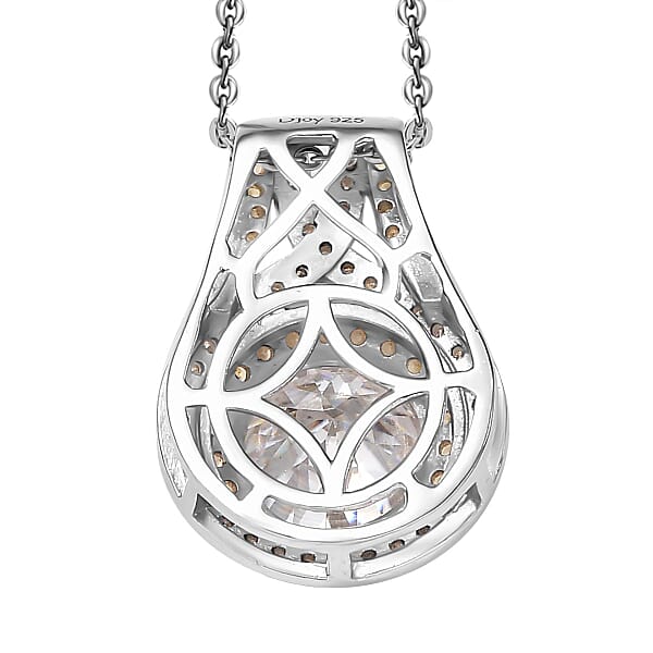 Shop Lc D'Joy 100 Facets Moissanite And Yellow Sapphire 3.45 Ctw Celestial Halo Pendant Necklace In Rhodium Over Sterling Silver 20 Inches