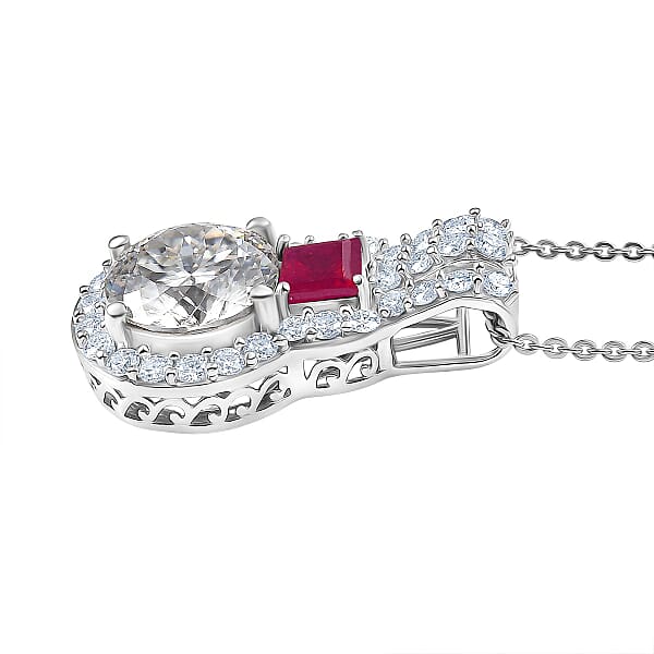 Shop Lc D'Joy 120 Facet Moissanite And Niassa Ruby (FF) 3.80 Ctw Pendant Necklace In Rhodium Over Sterling Silver 20 Inches