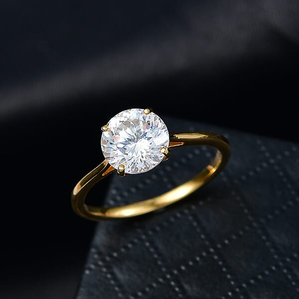 Shop Lc D'Joy 129 Facet Strontium Titanate 3.00 Ctw Classic Solitaire Ring In 18K Vermeil Yellow Gold Over Sterling Silver