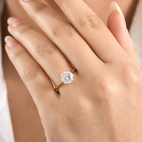 Shop Lc D'Joy 129 Facet Strontium Titanate 3.00 Ctw Classic Solitaire Ring In 18K Vermeil Yellow Gold Over Sterling Silver