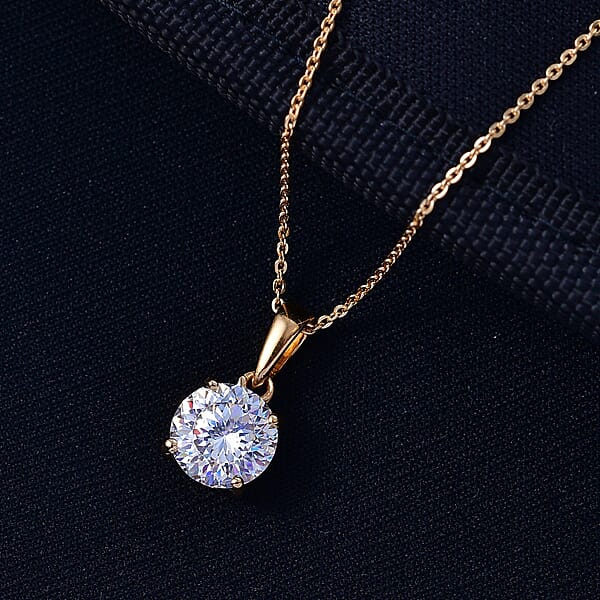 Shop Lc D'Joy 129 Facet Strontium Titanate 3.00 Ctw Classic Solitaire Pendant Necklace In 18K Vermeil Yellow Gold Over Sterling Silver 20 Inches
