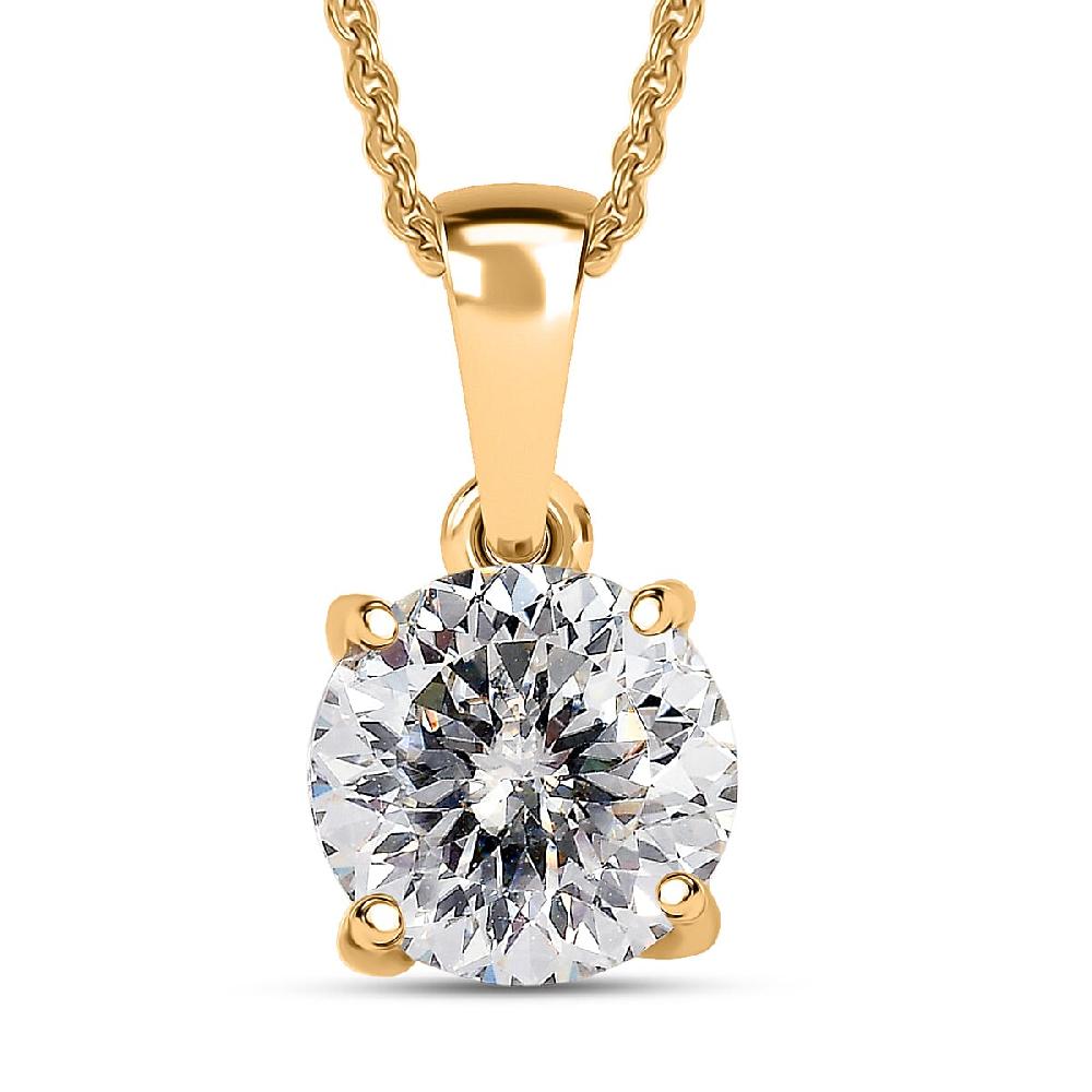 shop lc D'Joy 129 Facet Strontium Titanate 3.00 ctw Classic Solitaire Pendant Necklace in 18K Vermeil Yellow Gold Over Sterling Silver 20 Inches