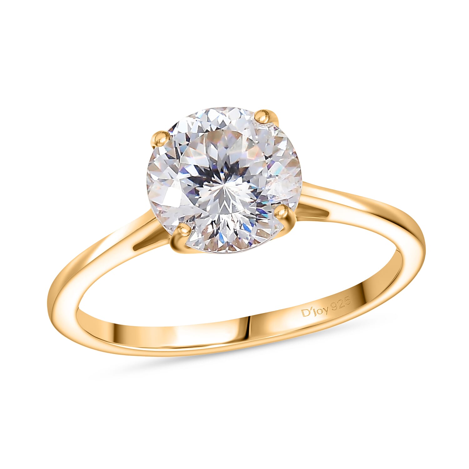 shop lc D'Joy 129 Facet Strontium Titanate 3.00 ctw Classic Solitaire Ring in 18K Vermeil Yellow Gold Over Sterling Silver