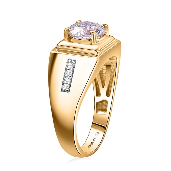 Shop Lc D'Joy 129 Facet Strontium Titanate And Moissanite 3.10 Ctw Men's Ring In 18K Vermeil Yellow Gold Over Sterling Silver