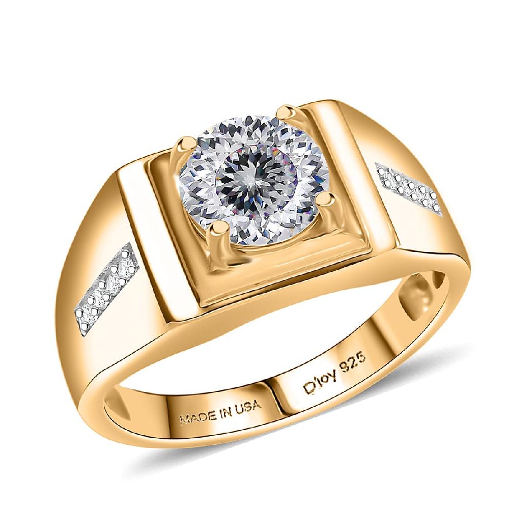 shop lc D'Joy 129 Facet Strontium Titanate and Moissanite 3.10 ctw Men's Ring in 18K Vermeil Yellow Gold Over Sterling Silver
