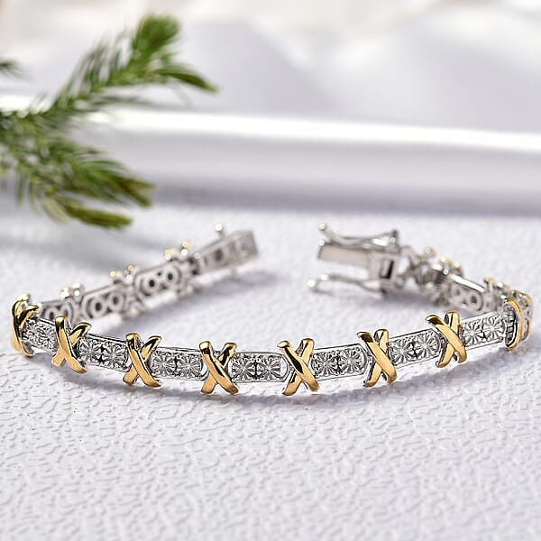 Shop Lc D'Joy 18K Vermeil YG And Rhodium Over Sterling Silver Two Tone XOXO Bracelet (6.50 In) 12.25 Grams