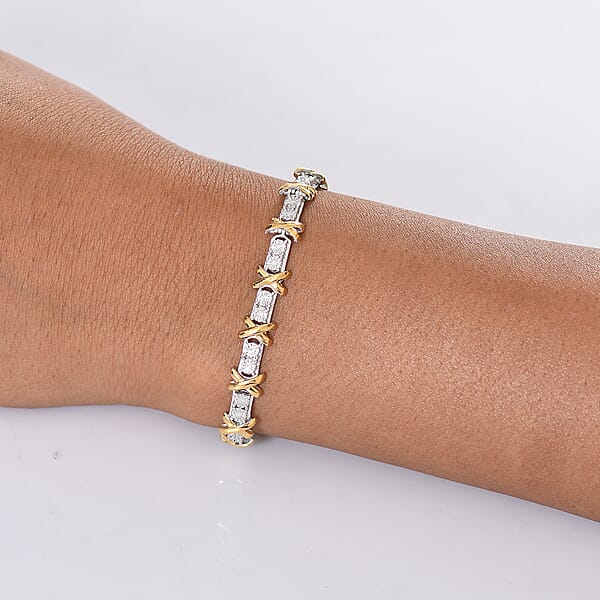 Shop Lc D'Joy 18K Vermeil YG And Rhodium Over Sterling Silver Two Tone XOXO Bracelet (6.50 In) 12.25 Grams