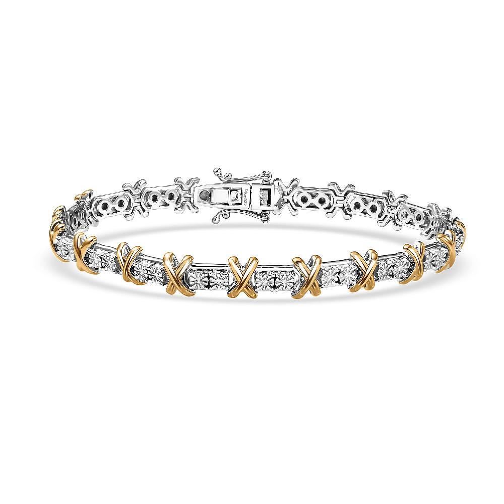 shop lc D'Joy 18K Vermeil YG and Rhodium Over Sterling Silver Two Tone XOXO Bracelet (6.50 In) 12.25 Grams