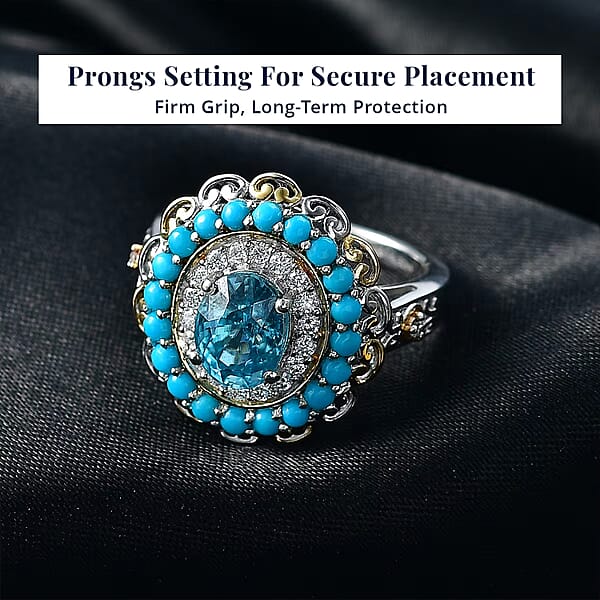 Shop Lc D'Joy AAA Cambodian Blue Zircon Multi Gemstone Ring In 18K Vermeil YG And Rhodium Over Sterling Silver 3.60 Ctw