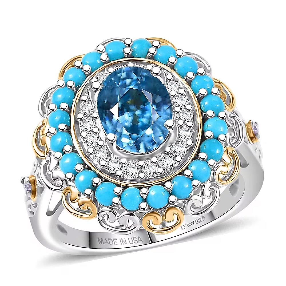 shop lc D'Joy AAA Cambodian Blue Zircon Multi Gemstone Ring in 18K Vermeil YG and Rhodium Over Sterling Silver 3.60 ctw