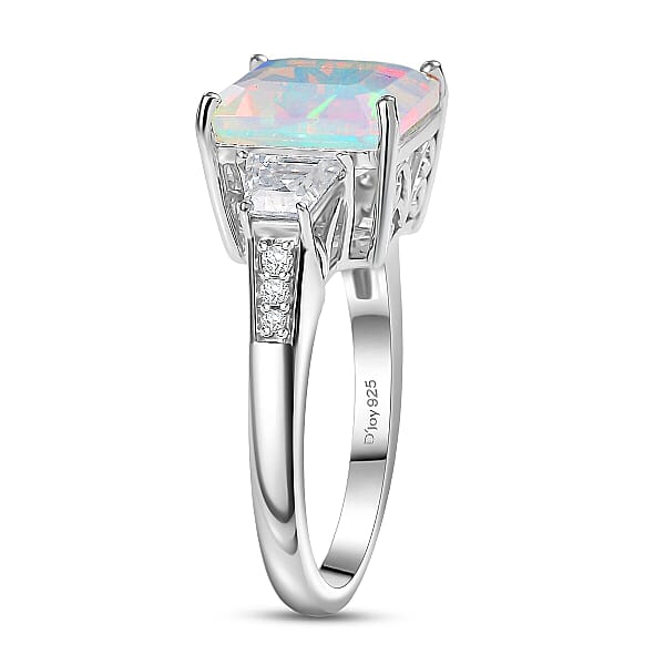 Shop Lc D'Joy AAA Ethiopian Welo Opal Moissanite Art Deco Ring In Rhodium Over Sterling Silver 3.40 Ctw