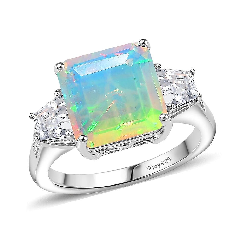shop lc D'Joy AAA Ethiopian Welo Opal Moissanite Art Deco Ring in Rhodium Over Sterling Silver 3.40 ctw