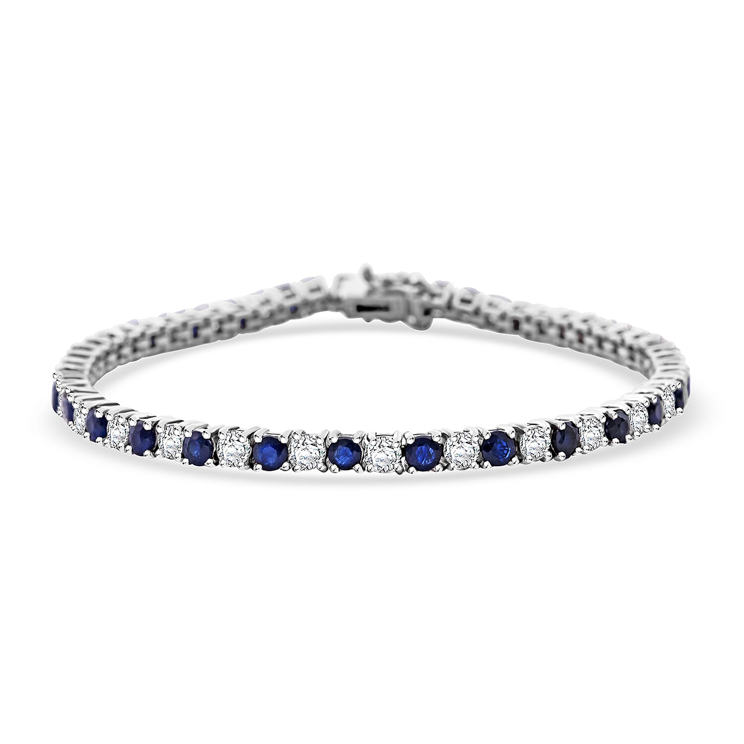 shop lc D'Joy AAA Kanchanaburi Blue Sapphire and Moissanite 6.85 ctw Midnight Royalty Bracelet in Rhodium Over Sterling Silver (7.25 In)