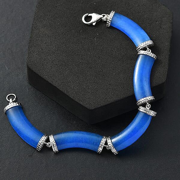 Shop Lc D'Joy AAA Light Blue Color Jade (D) 49.85 Ctw Ocean Waves Bracelet In Rhodium Over Sterling Silver (7.25 In)