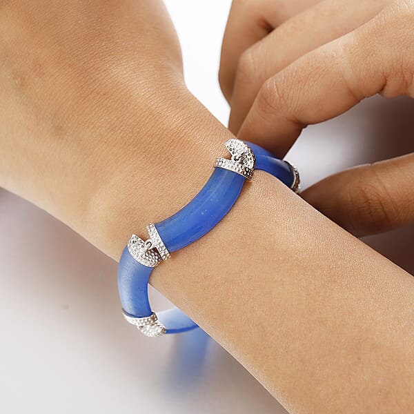 Shop Lc D'Joy AAA Light Blue Color Jade (D) 49.85 Ctw Ocean Waves Bracelet In Rhodium Over Sterling Silver (7.25 In)