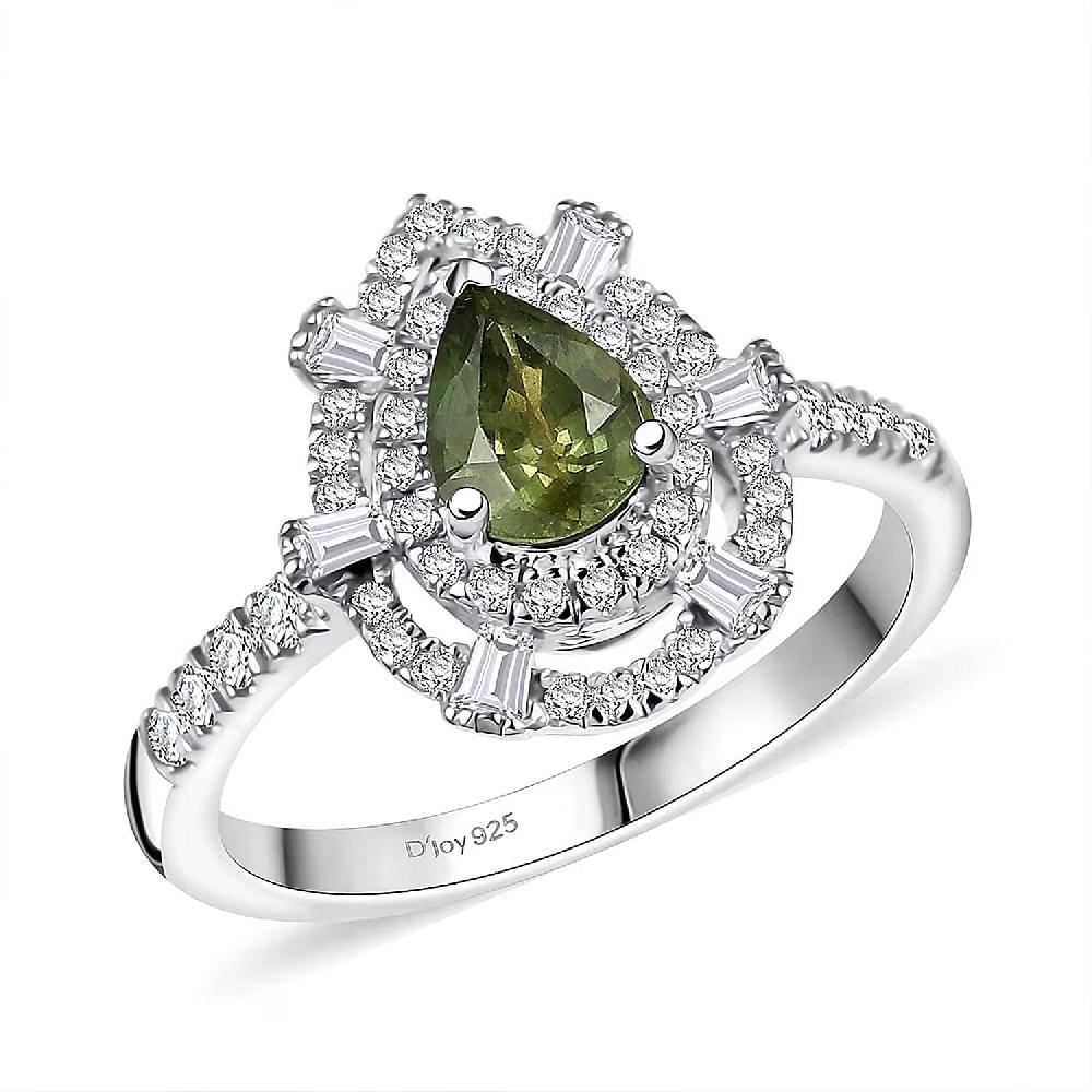 shop lc D'Joy AAA Madagascar Green Sapphire and Moissanite 1.35 ctw Eternal Bloom Ring in Rhodium Over Sterling Silver