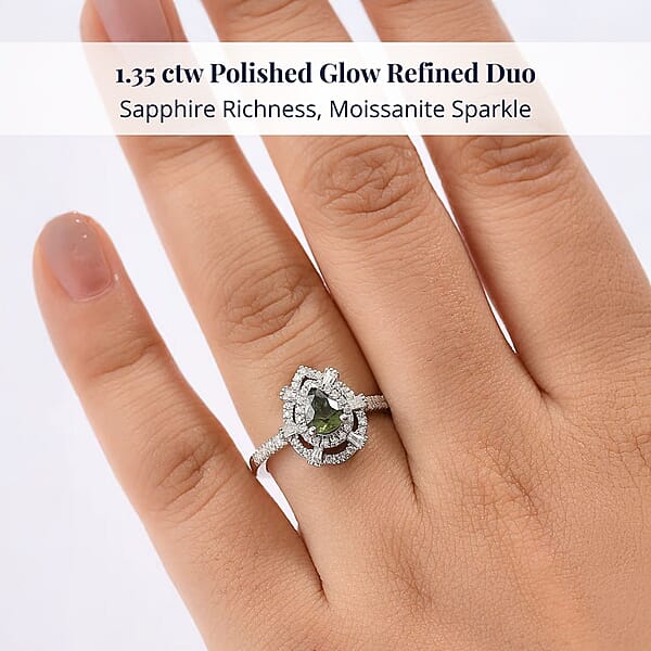 Shop Lc D'Joy AAA Madagascar Green Sapphire Moissanite Bloom Ring In Rhodium Over Sterling Silver 1.35 Ctw