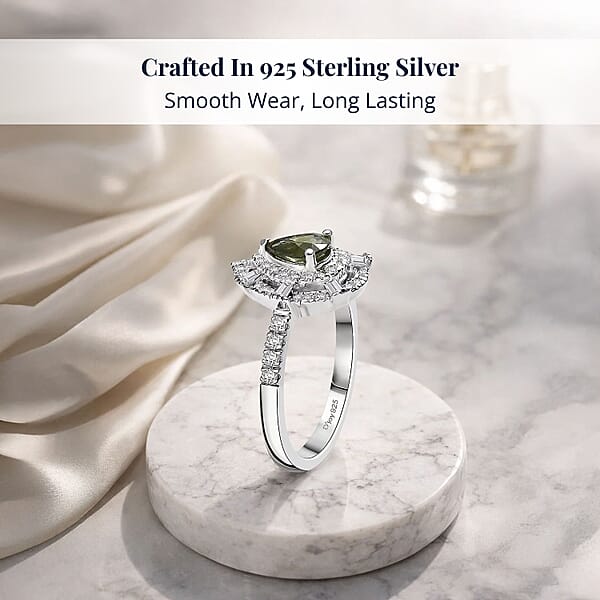 Shop Lc D'Joy AAA Madagascar Green Sapphire Moissanite Bloom Ring In Rhodium Over Sterling Silver 1.35 Ctw