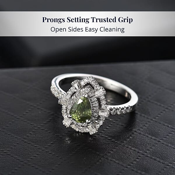 Shop Lc D'Joy AAA Madagascar Green Sapphire Moissanite Bloom Ring In Rhodium Over Sterling Silver 1.35 Ctw
