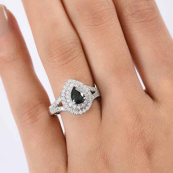 Shop Lc D'Joy AAA Madagascar Teal Sapphire Moissanite Ring In Rhodium Over Sterling Silver 1.60 Ctw