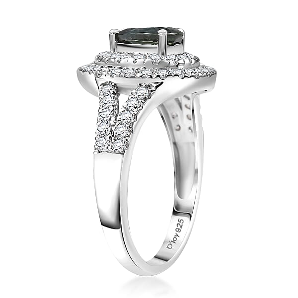 Shop Lc D'Joy AAA Madagascar Teal Sapphire Moissanite Ring In Rhodium Over Sterling Silver 1.60 Ctw