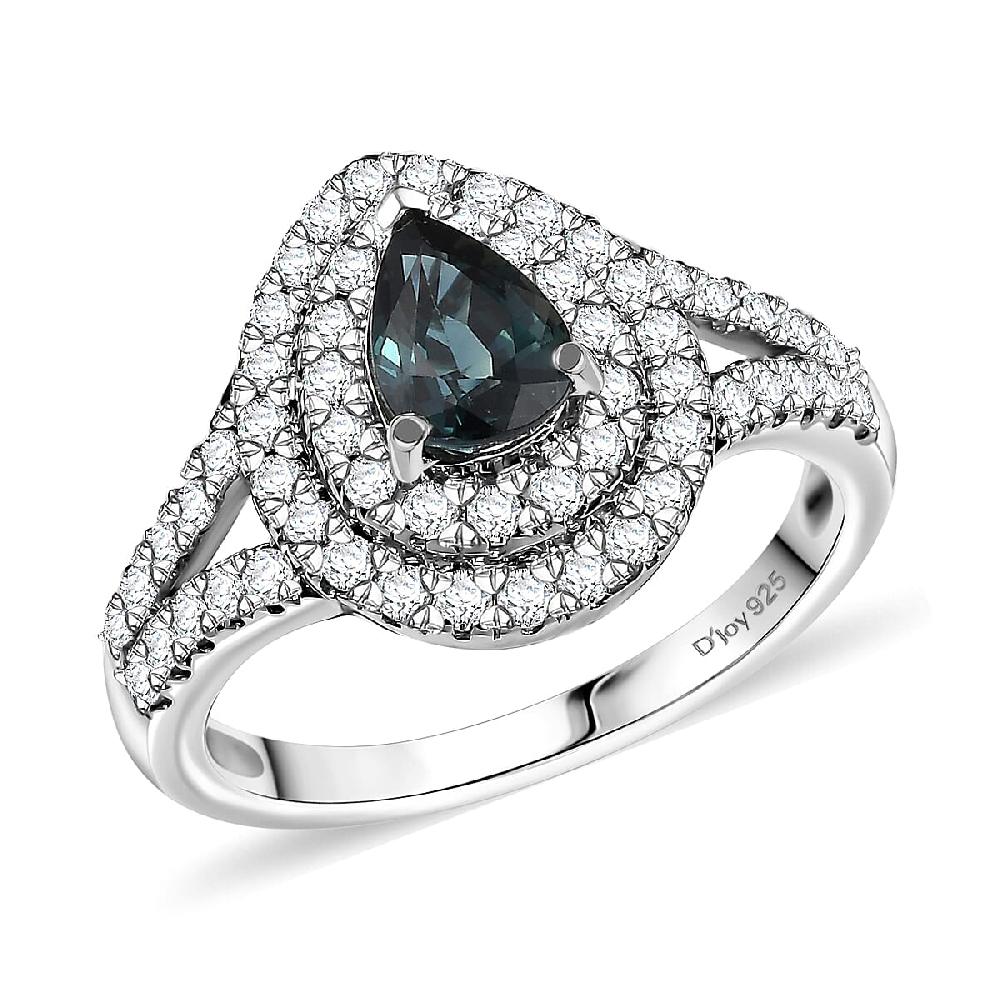 shop lc D'Joy AAA Madagascar Teal Sapphire Moissanite Ring in Rhodium Over Sterling Silver 1.60 ctw