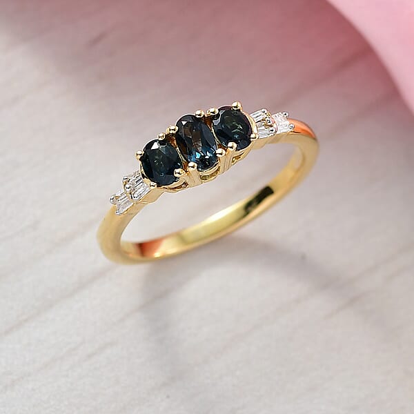 Shop Lc D'Joy AAA Monte Belo Indicolite And Diamond 0.60 Ctw Art Deco Ring In 18K Vermeil Yellow Gold Over Sterling Silver