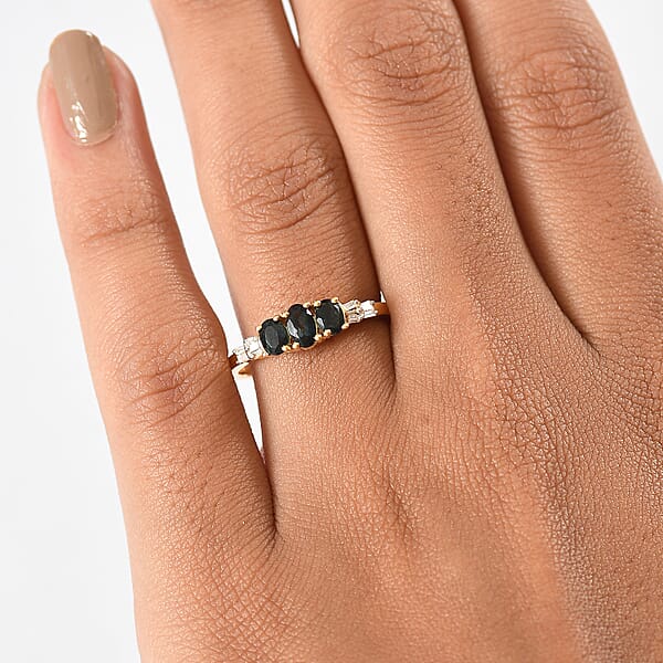 Shop Lc D'Joy AAA Monte Belo Indicolite And Diamond 0.60 Ctw Art Deco Ring In 18K Vermeil Yellow Gold Over Sterling Silver