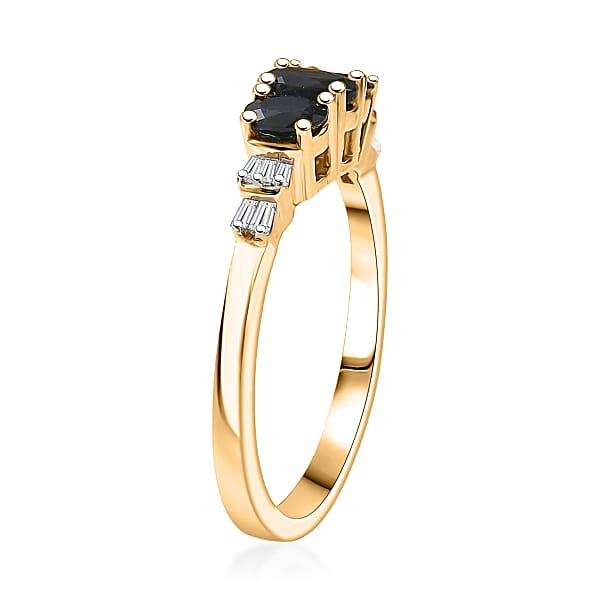 Shop Lc D'Joy AAA Monte Belo Indicolite And Diamond 0.60 Ctw Art Deco Ring In 18K Vermeil Yellow Gold Over Sterling Silver