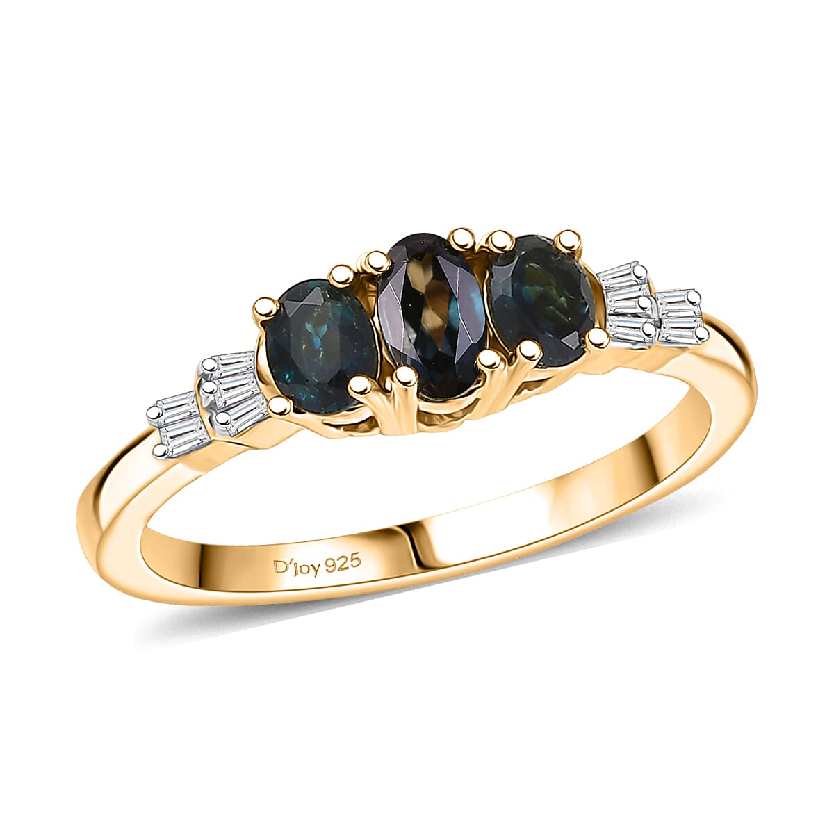 shop lc D'Joy AAA Monte Belo Indicolite and Diamond 0.60 ctw Art Deco Ring in 18K Vermeil Yellow Gold Over Sterling Silver