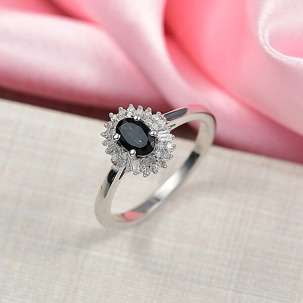 Shop Lc D'Joy AAA Monte Belo Indicolite And Diamond 0.65 Ctw Art Deco Halo Ring In Rhodium Over Sterling Silver