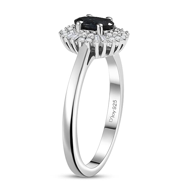 Shop Lc D'Joy AAA Monte Belo Indicolite And Diamond 0.65 Ctw Art Deco Halo Ring In Rhodium Over Sterling Silver