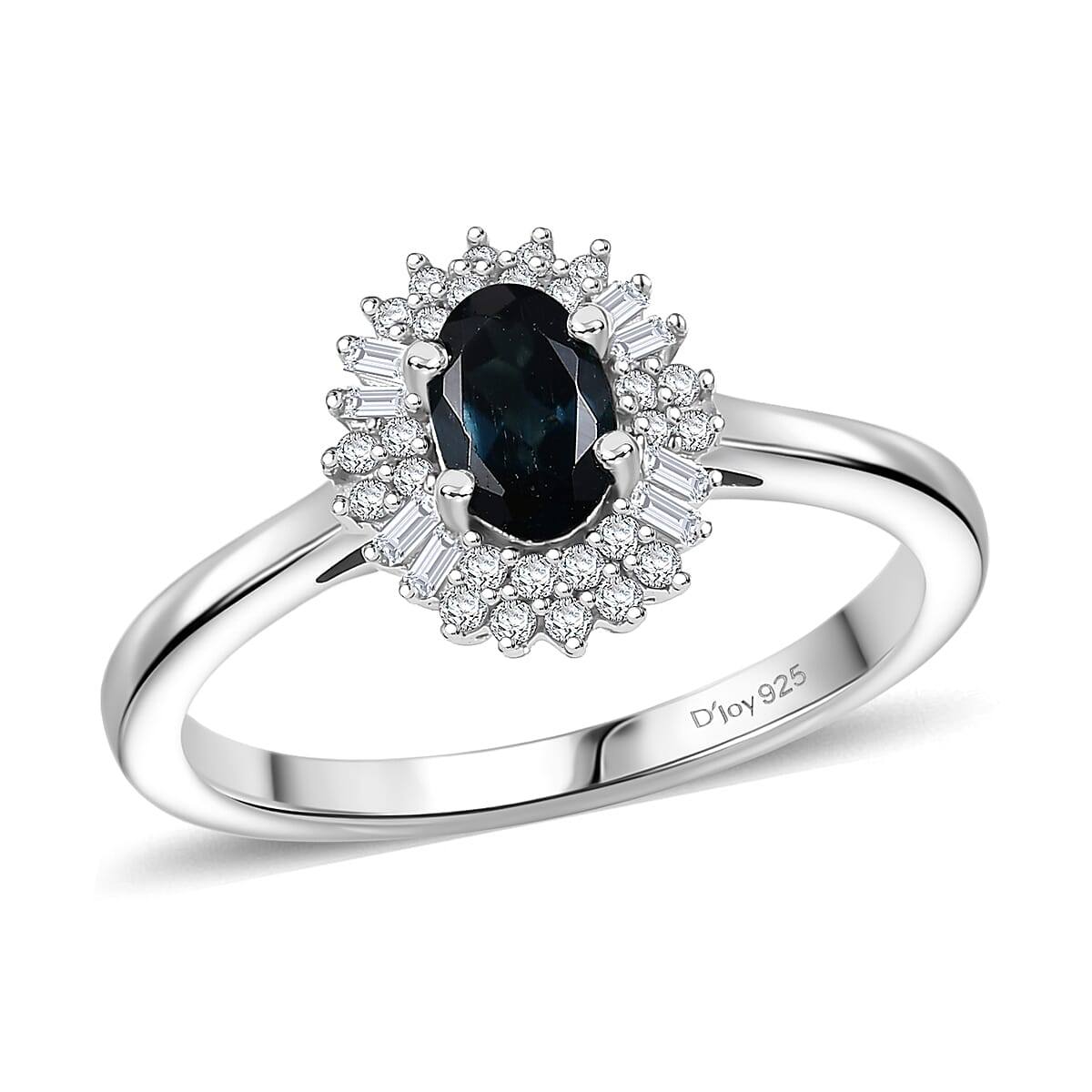 shop lc D'Joy AAA Monte Belo Indicolite and Diamond 0.65 ctw Art Deco Halo Ring in Rhodium Over Sterling Silver