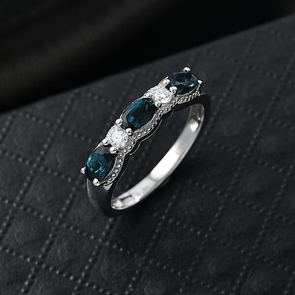 Shop Lc D'Joy AAA Monte Belo Indicolite And Moissanite 0.90 Ctw Flowing Droplets Ring In Rhodium Over Sterling Silver