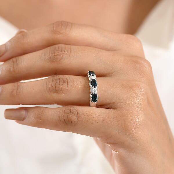 Shop Lc D'Joy AAA Monte Belo Indicolite And Moissanite 0.90 Ctw Flowing Droplets Ring In Rhodium Over Sterling Silver