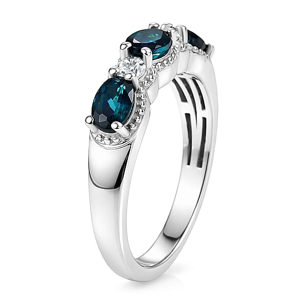 Shop Lc D'Joy AAA Monte Belo Indicolite And Moissanite 0.90 Ctw Flowing Droplets Ring In Rhodium Over Sterling Silver