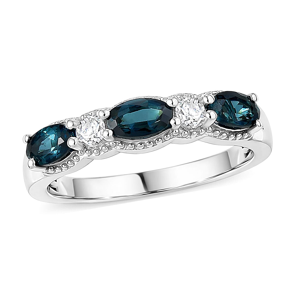 shop lc D'Joy AAA Monte Belo Indicolite and Moissanite 0.90 ctw Flowing Droplets Ring in Rhodium Over Sterling Silver