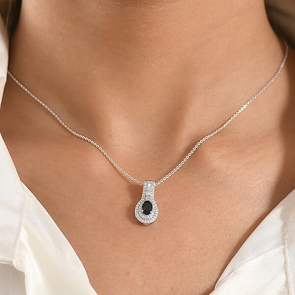 Shop Lc D'Joy AAA Monte Belo Indicolite And Moissanite 1.10 Ctw Regal Blue Halo Pendant Necklace In Rhodium Over Sterling Silver 20 Inches