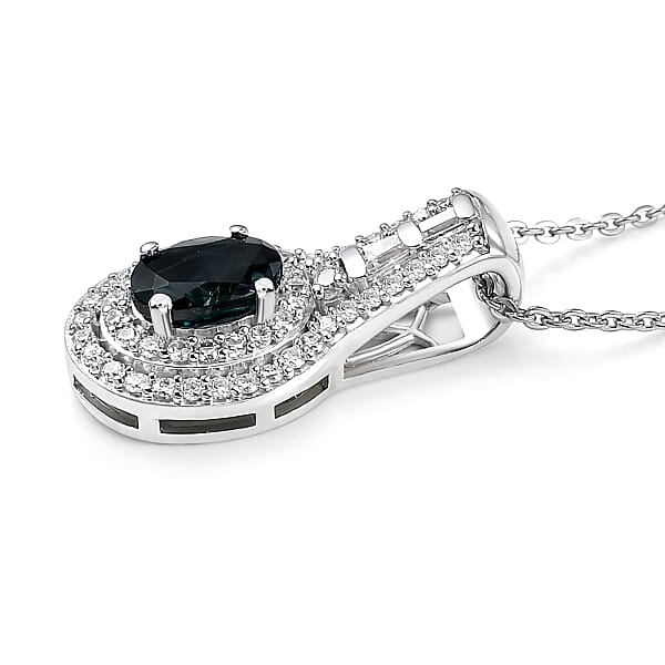 Shop Lc D'Joy AAA Monte Belo Indicolite And Moissanite 1.10 Ctw Regal Blue Halo Pendant Necklace In Rhodium Over Sterling Silver 20 Inches