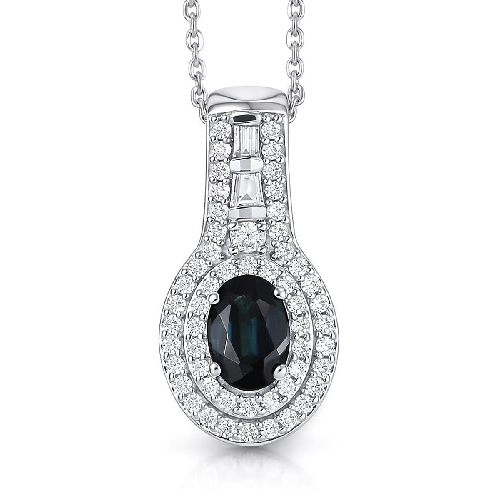 shop lc D'Joy AAA Monte Belo Indicolite and Moissanite 1.10 ctw Regal Blue Halo Pendant Necklace in Rhodium Over Sterling Silver 20 Inches