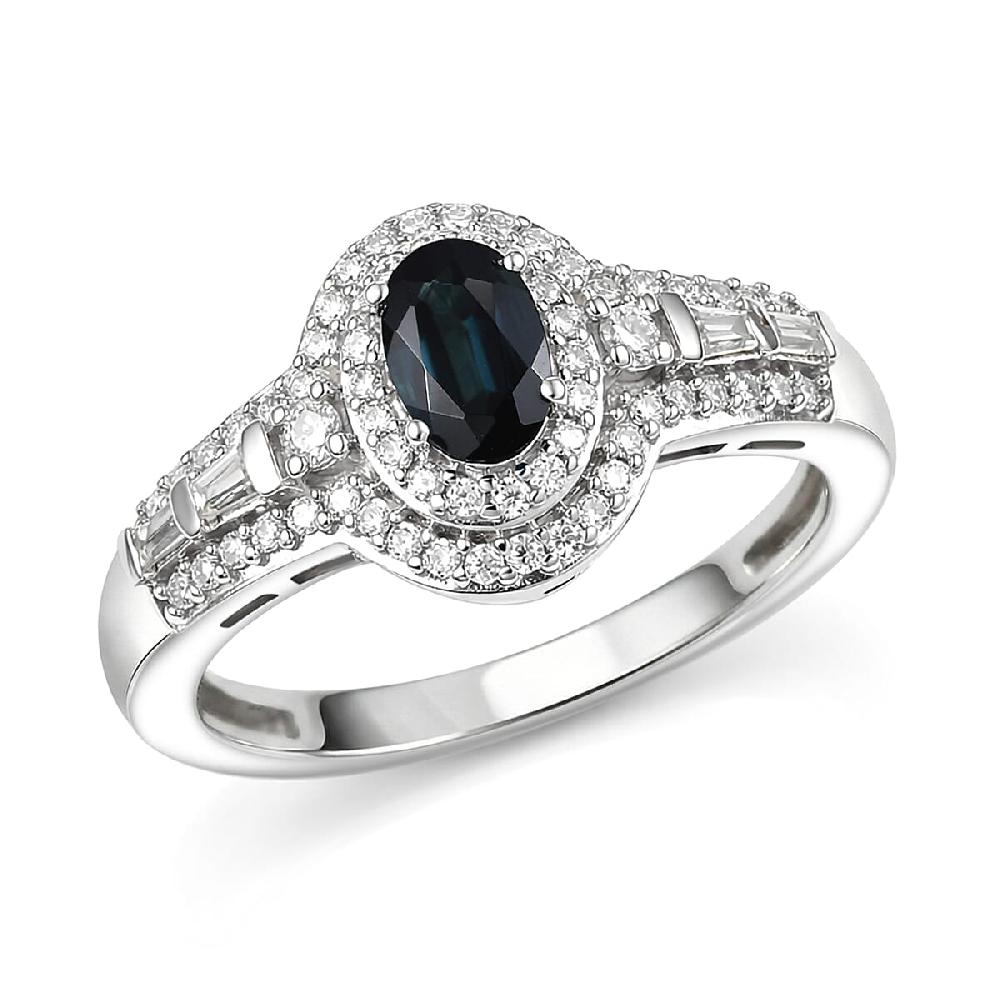 shop lc D'Joy AAA Monte Belo Indicolite and Moissanite 1.10 ctw Regal Blue Halo Ring in Rhodium Over Sterling Silver