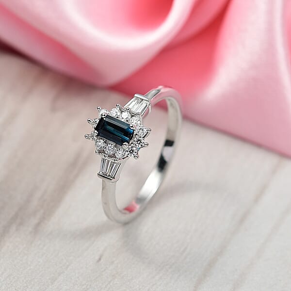 Shop Lc D'Joy AAA Monte Belo Indicolite Moissanite Art Deco Ring In Rhodium Over Sterling Silver 0.65 Ctw
