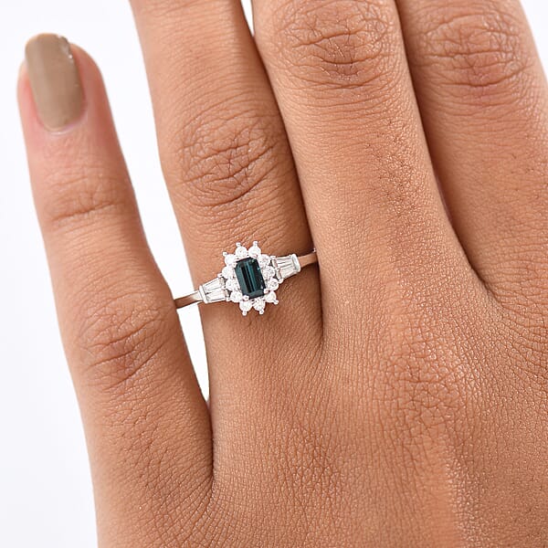 Shop Lc D'Joy AAA Monte Belo Indicolite Moissanite Art Deco Ring In Rhodium Over Sterling Silver 0.65 Ctw