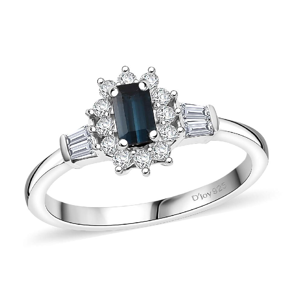 shop lc D'Joy AAA Monte Belo Indicolite Moissanite Art Deco Ring in Rhodium Over Sterling Silver 0.65 ctw