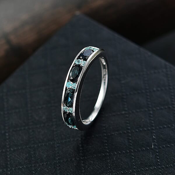Shop Lc D'Joy AAA Monte Belo Indicolite Paraiba Tourmaline Band Ring In Rhodium Over Sterling Silver 1.10 Ctw