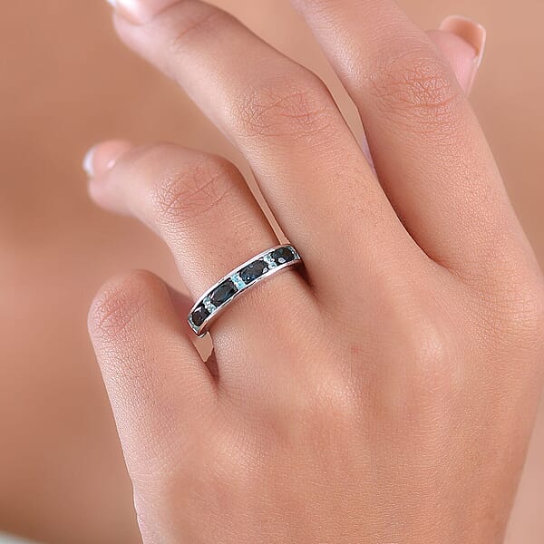Shop Lc D'Joy AAA Monte Belo Indicolite Paraiba Tourmaline Band Ring In Rhodium Over Sterling Silver 1.10 Ctw