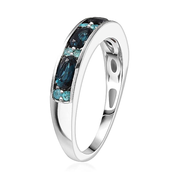 Shop Lc D'Joy AAA Monte Belo Indicolite Paraiba Tourmaline Band Ring In Rhodium Over Sterling Silver 1.10 Ctw